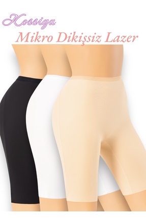 Kossiga Kadın Mikro Dikişsiz Lazer Kesim Paçalı Boxer Şort  3'Lü