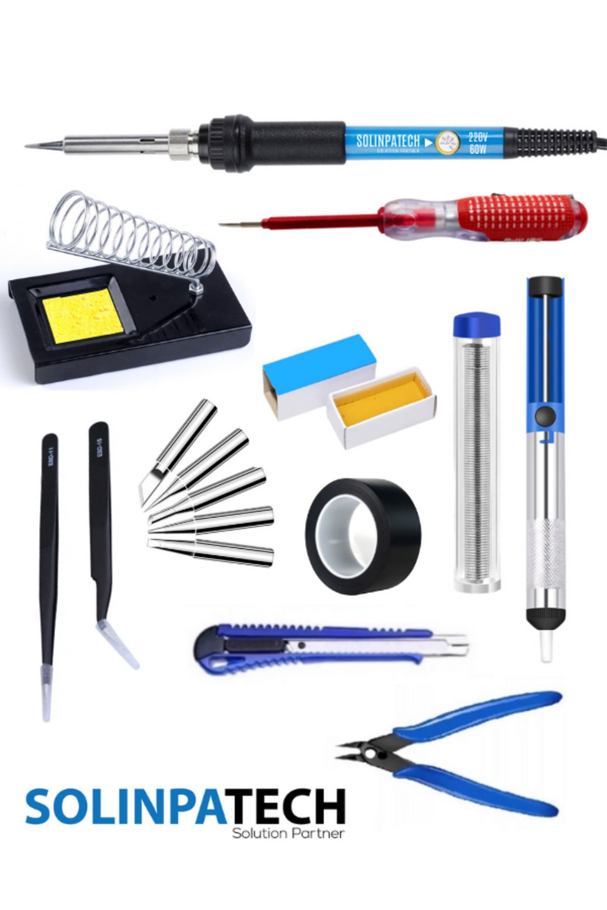 SolinpaTech 60w Sıcaklık Ayarlı Kalem Havya Profesyonel Seçimler Için Lehim Makinesi Full Seti