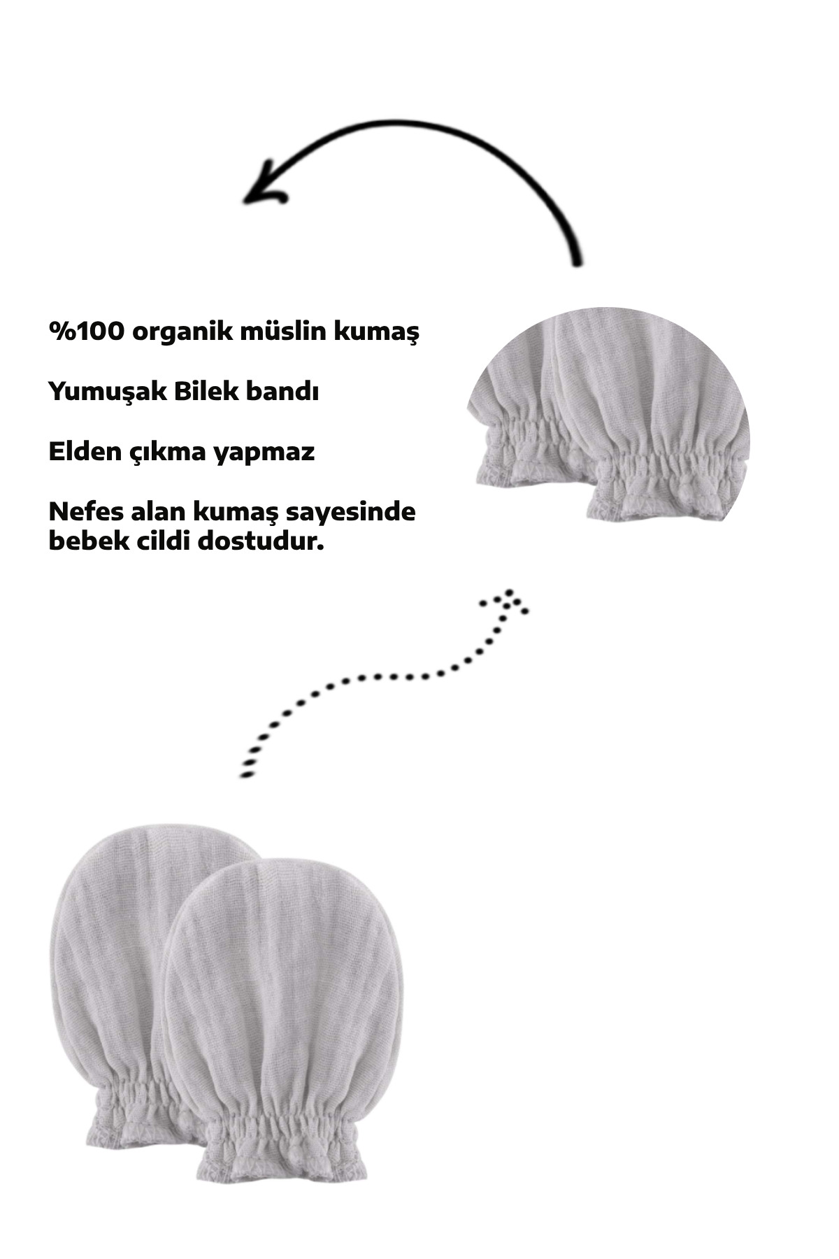 TEGA Yenidoğan Bebek Unisex %100 Pamuk Müslin 6'lı Eldiven & Kız Erkek Bebek Eldiven fotoğrafı 3 (önizleme)