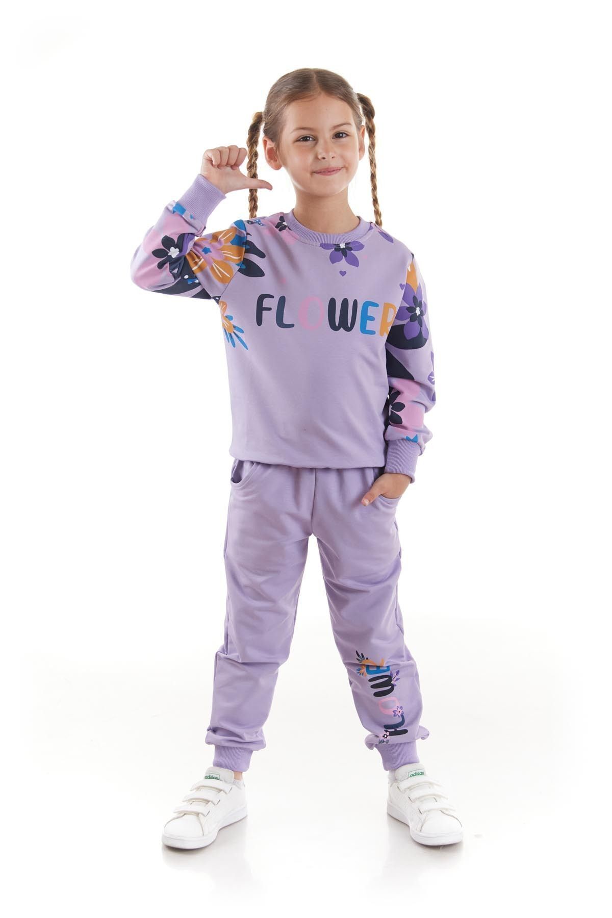 AHENGİM-Fata - Set de trening sezonier din bumbac imprimat cu flori Ak2505 2