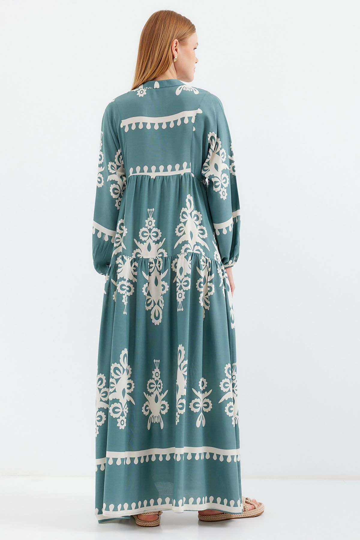 Bigdart-2423 Model Authentic Patterned Mint Color Dress 5