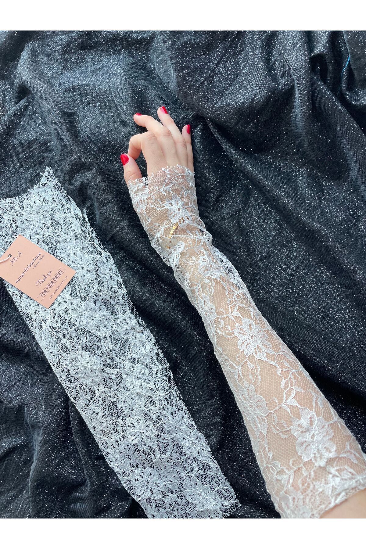 Butik Beyaz dantel kolluk eldiven
