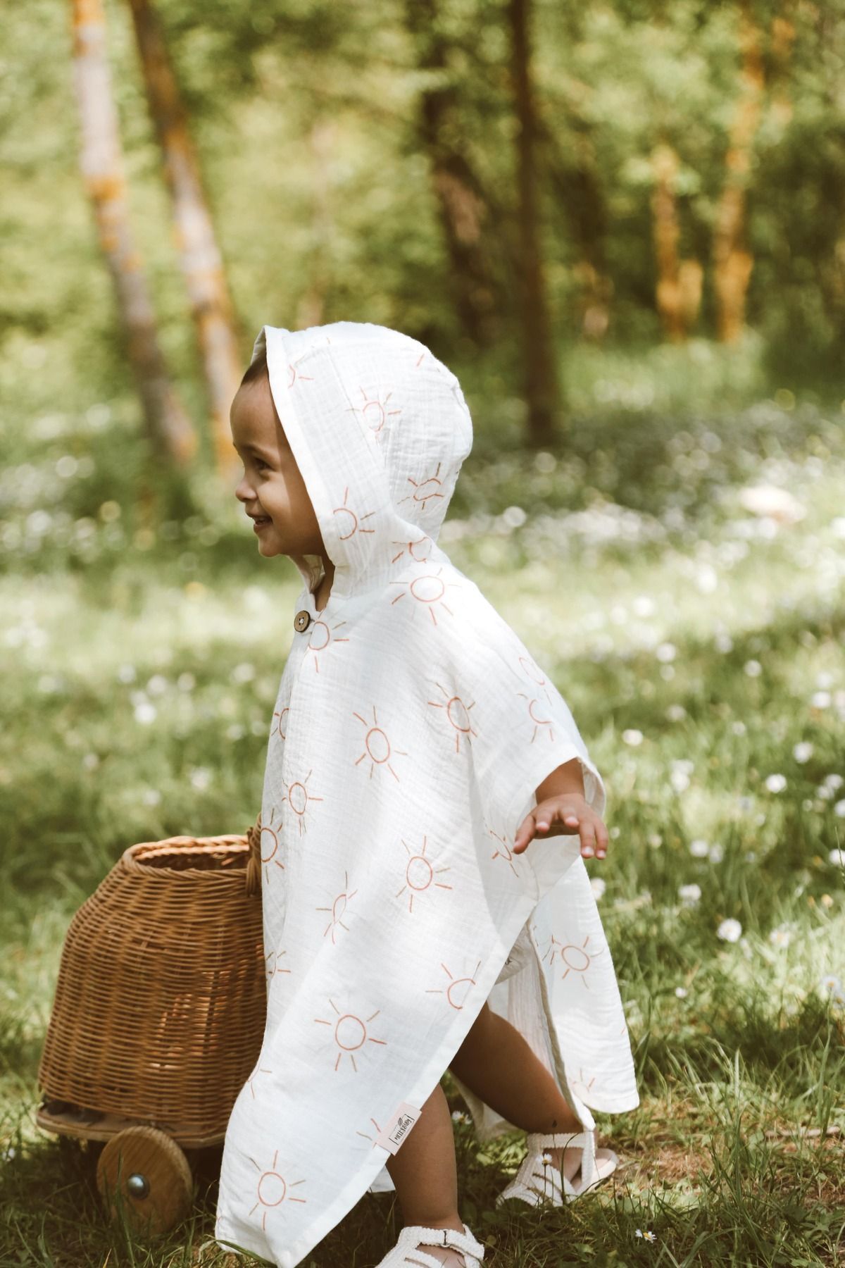 MELLS BABY Organik %100 Pamuk Müslin Kapşonlu Plaj Çocuk Bebek Panço Bornoz Banyo Havlu fotoğrafı 2 (önizleme)
