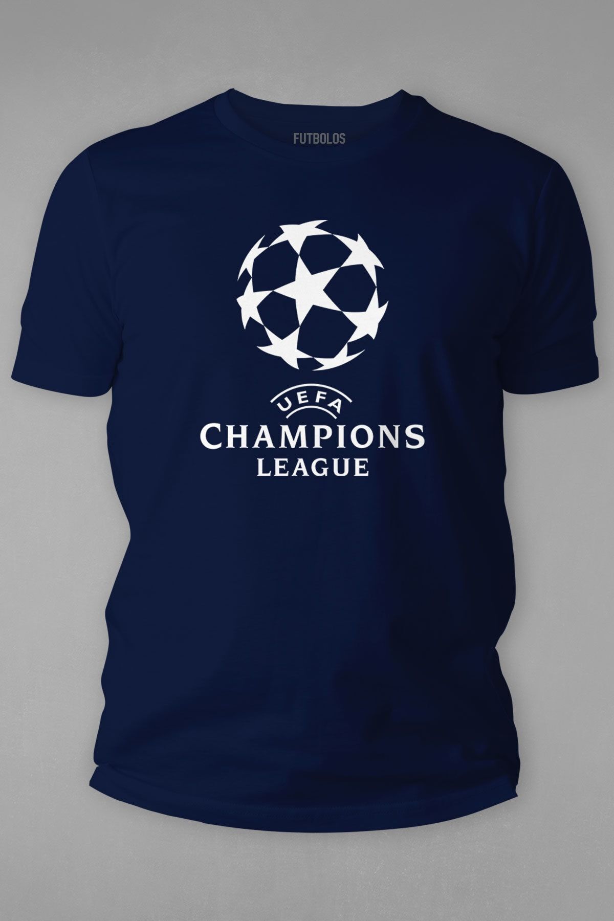 Futbolos Champions League T Shirt Printed Crew Neck Navy Blue Men s T Shirt Trendyol