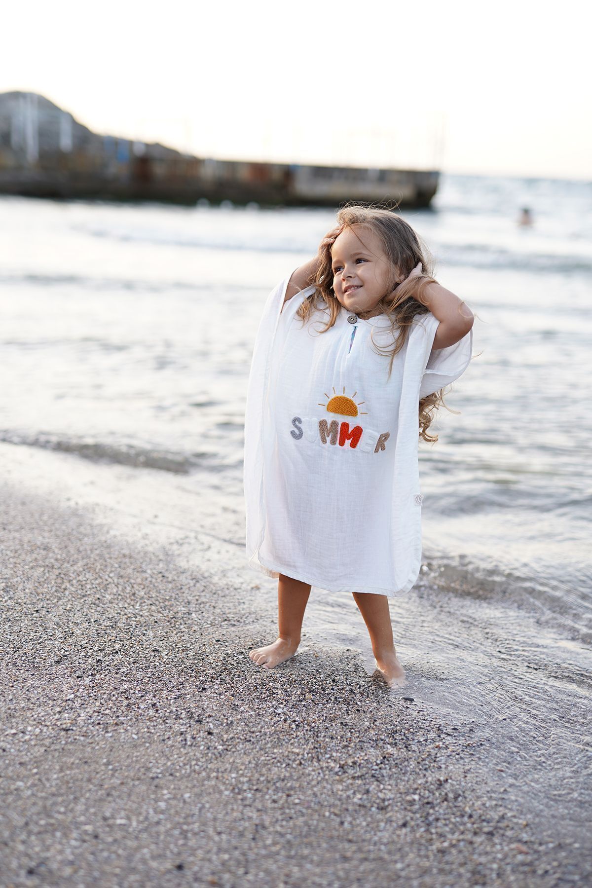 MELLS BABY Organik Pamuk Müslin Kapşonlu Plaj Çocuk Bebek Panço Bornoz Banyo Havlu fotoğrafı 3 (önizleme)