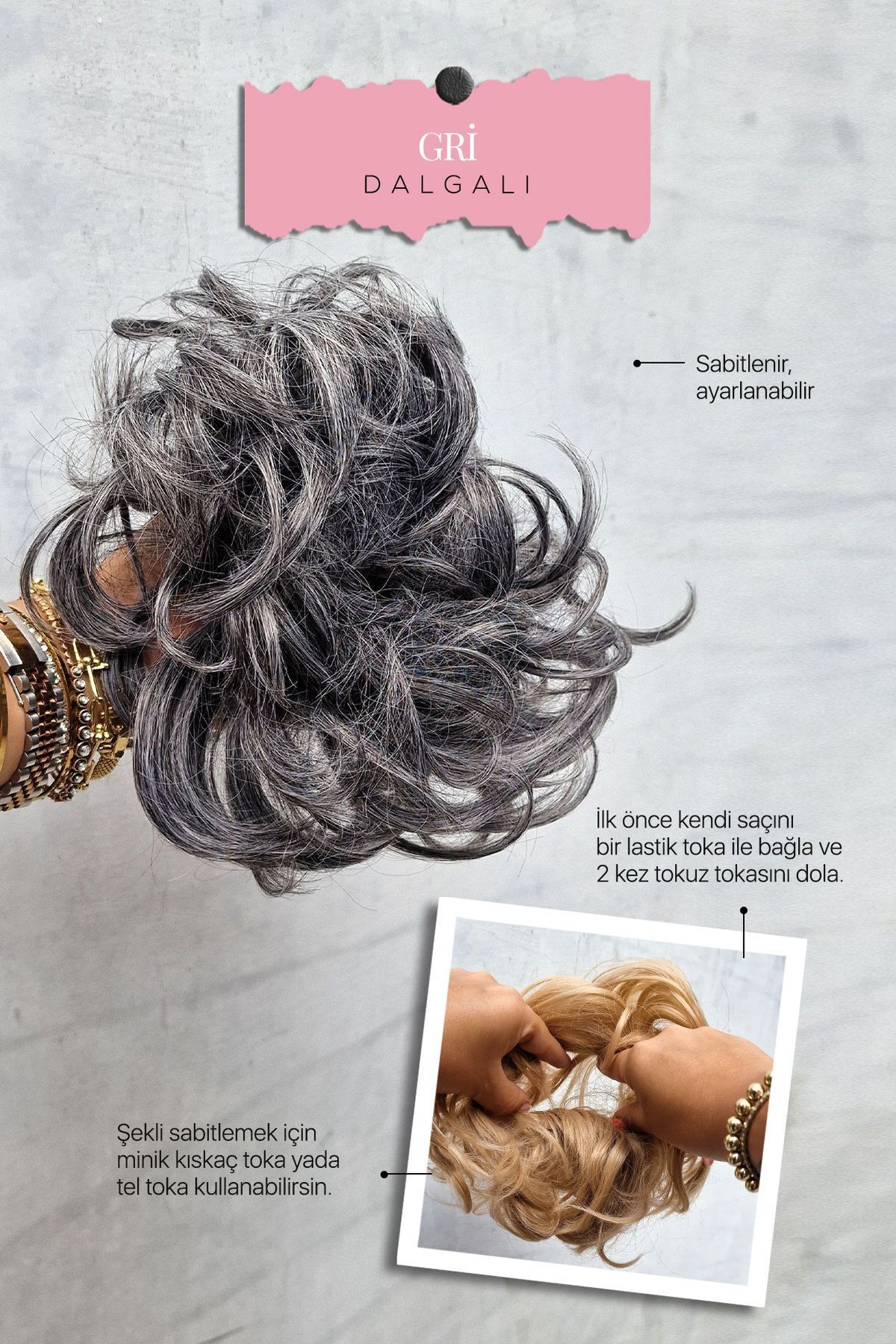 LOLLY PONY-Wavy Bun Buckle Gray 3