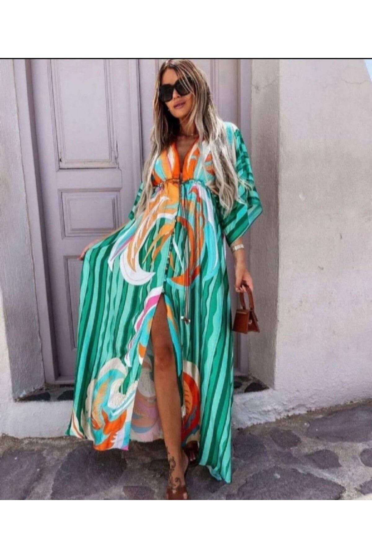 aspirin fashion VNeck Pattern Printed Long Kimono Gtip 6204.4200.