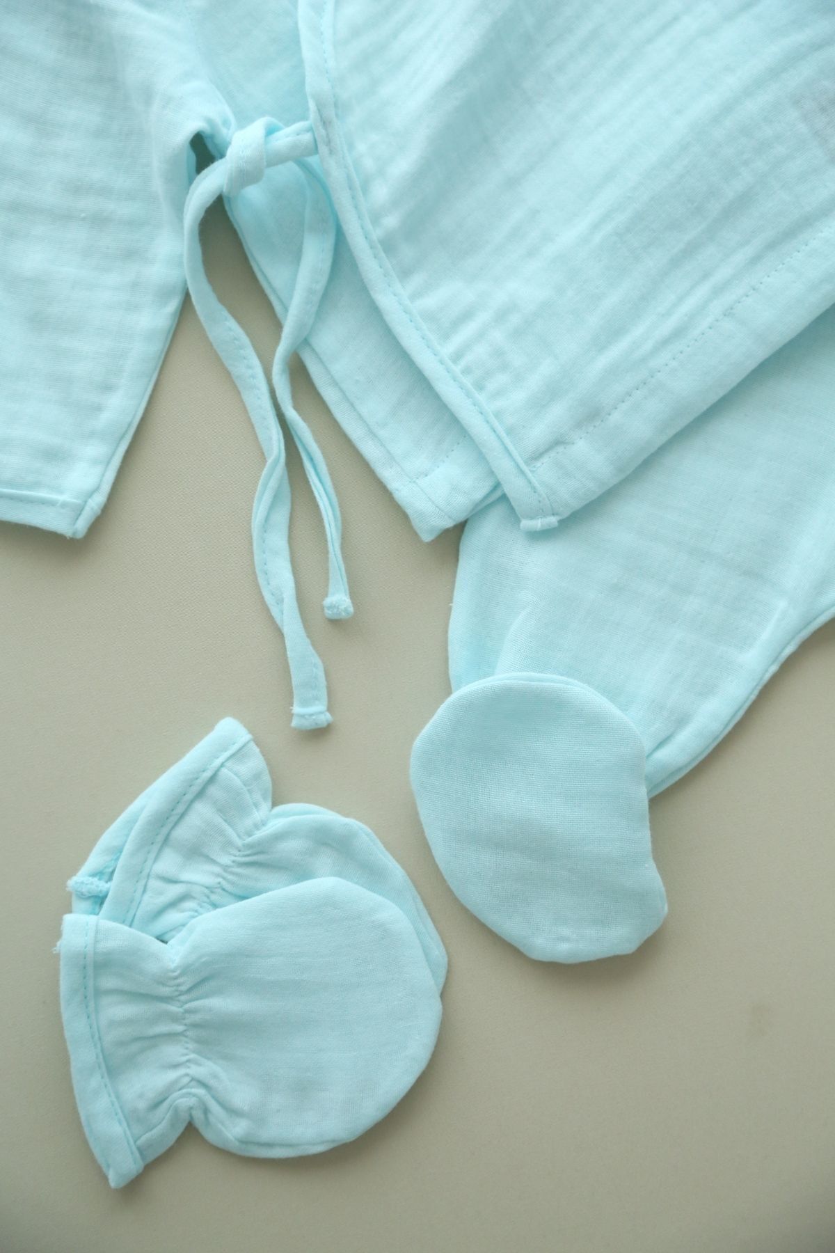 hoppies Mavi Pamuklu Müslin Yenidoğan Erkek Kız Hastahane Çıkışı Seti - 900010011hydsm fotoğrafı 4 (önizleme)