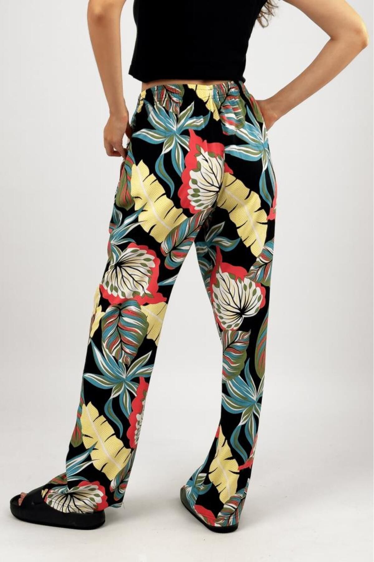 Betimoda-Yellow Leaf Pattern - Soft Viscose Oversize Palazzo Pants with Pockets 7