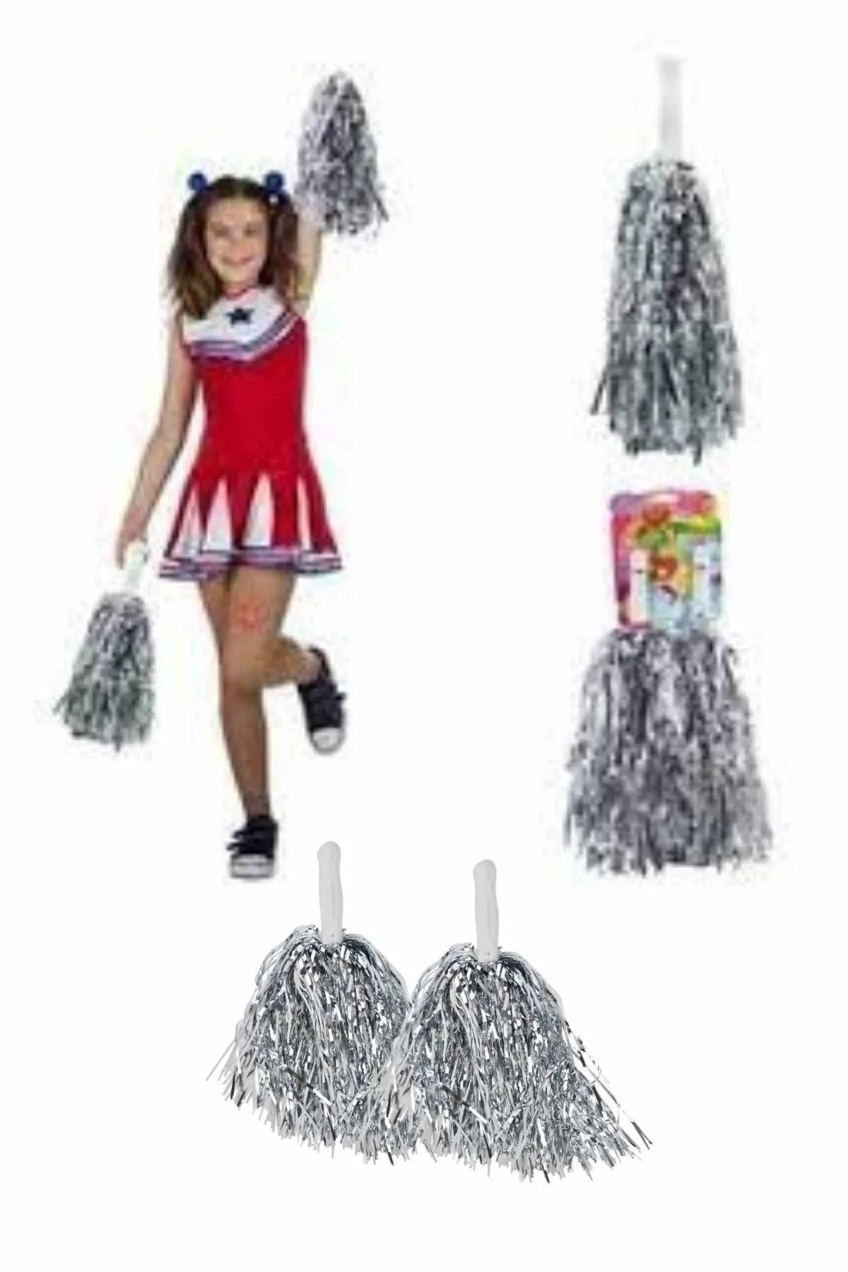 1 Pair Silver Gray Pompom Metallic Bright Colors 23 April Celebration Pompom