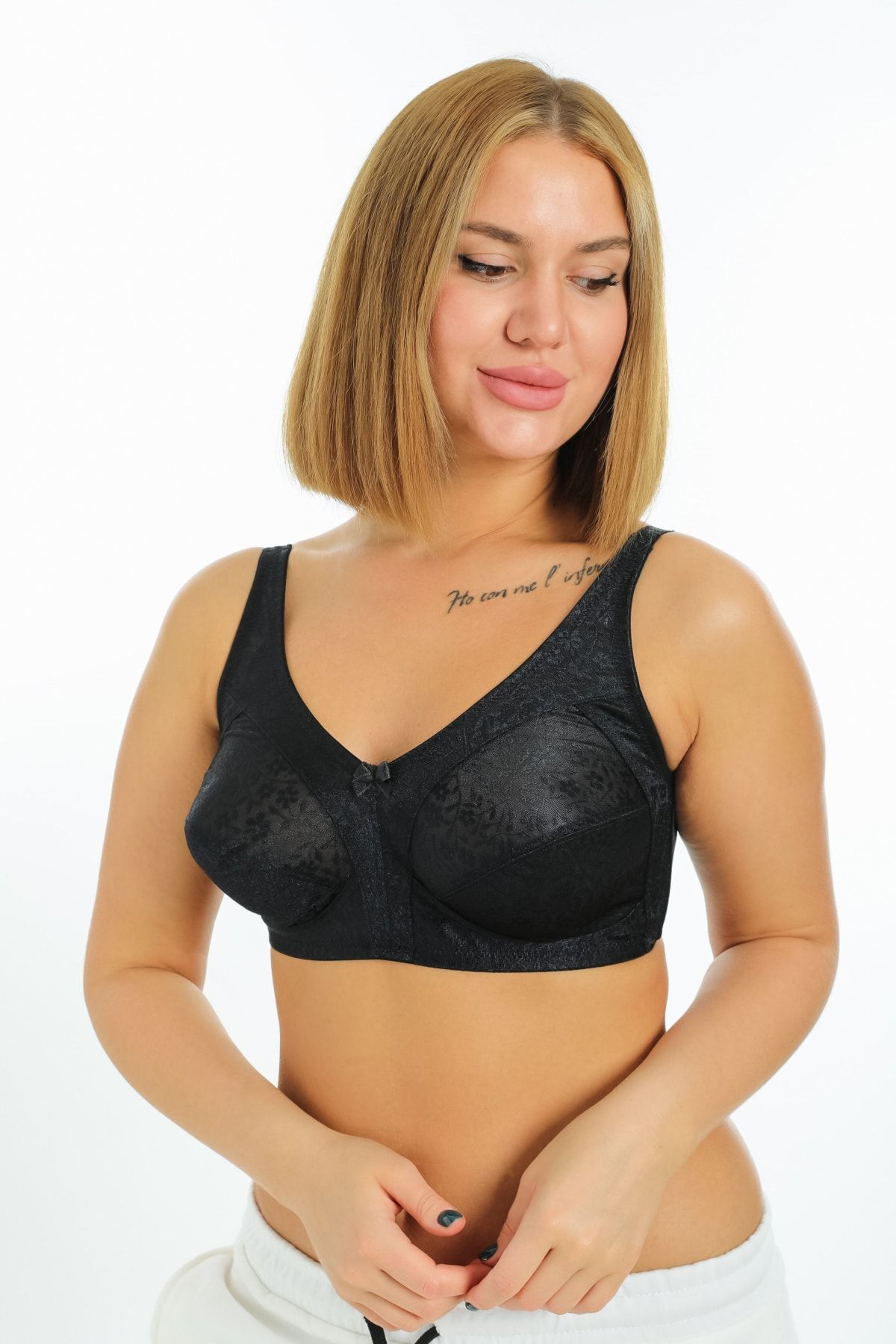 Women's Black Floral Patterned Non-Blonded Minimizer Wrap-up Bra 4842044-ALAA 3025