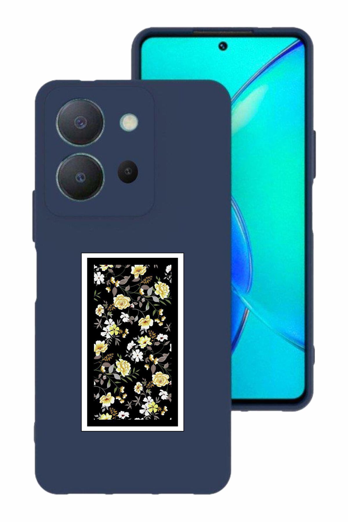 vivo Y36 Kamera Korumalı ve Tasarımlı Lacivert Renk Silikon Kılıf