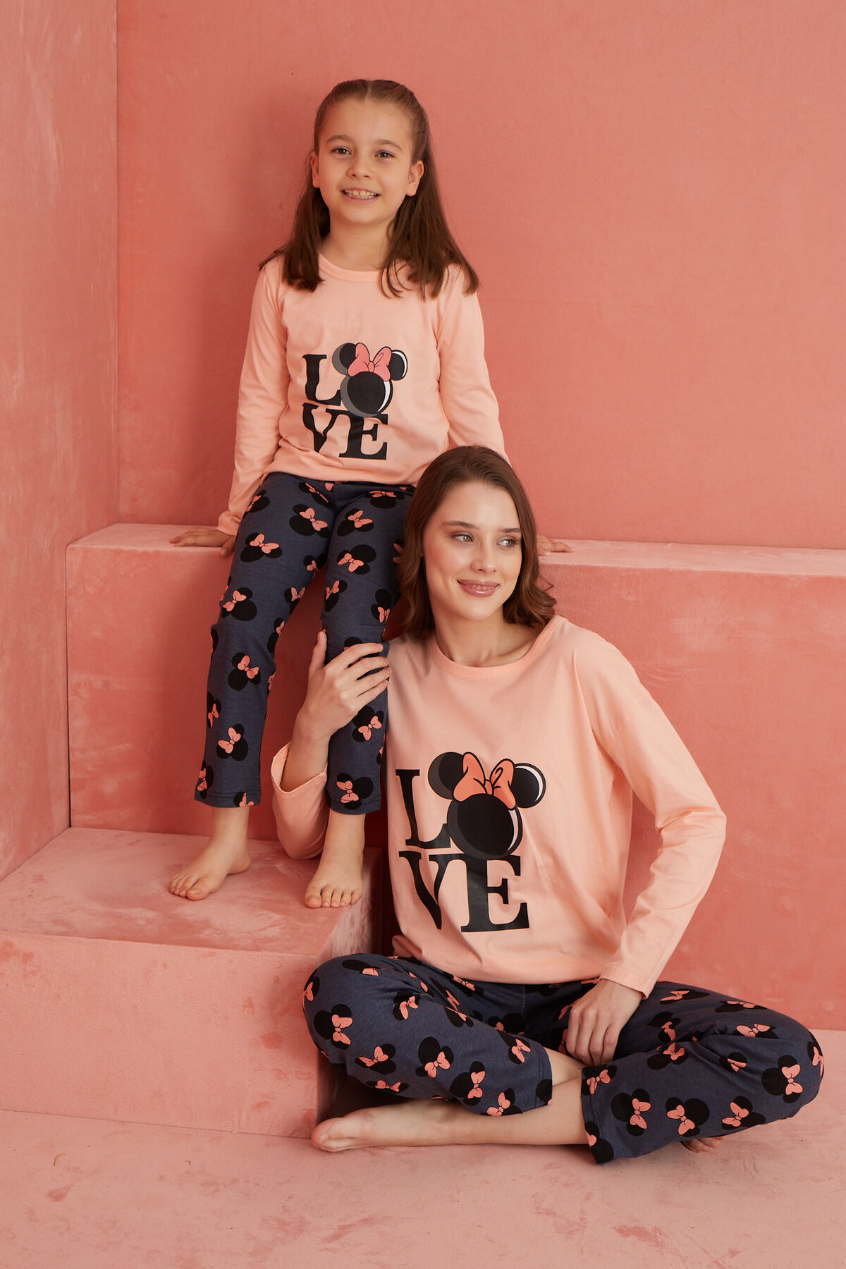 Somon Love Baskılı Desenli Uzun Kollu Örme Pijama Takımı