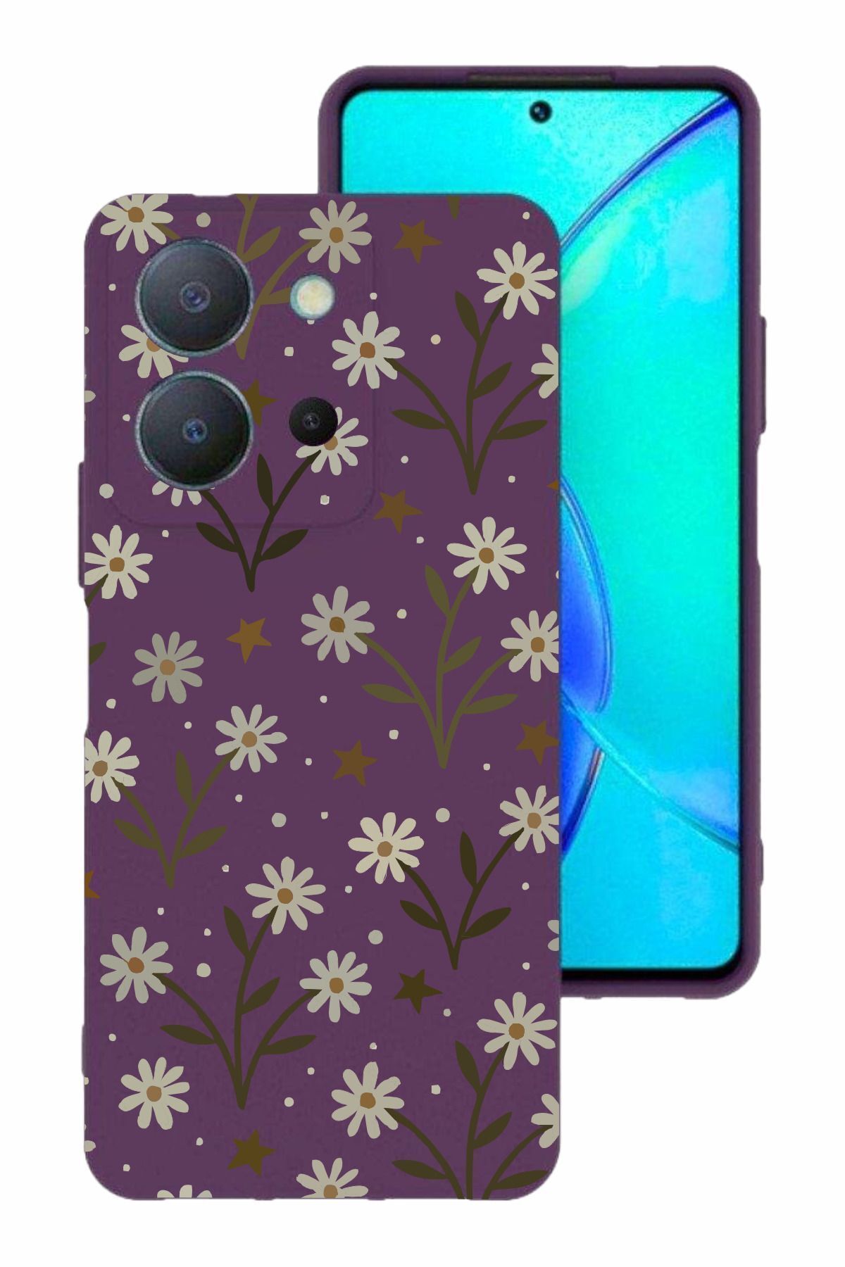 vivo Y36 Kamera Korumalı ve Tasarımlı Mor Renk Silikon Kılıf