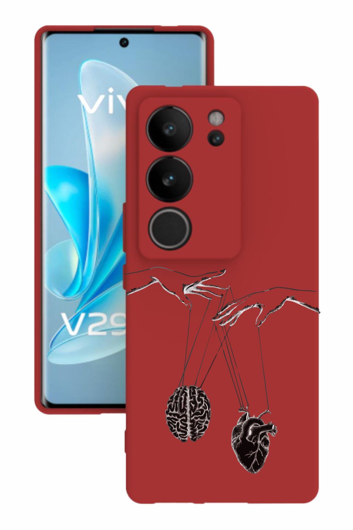 vivo V29 Uyumlu Baskılı Ve Kamera Korumalı Kırmızı Renk Silikon Kılıf