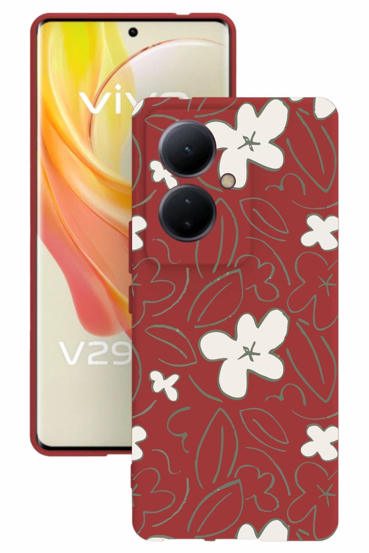 vivo V29 Lite 5g Uyumlu Baskılı Ve Kamera Korumalı Kırmızı Renk Silikon Kılıf