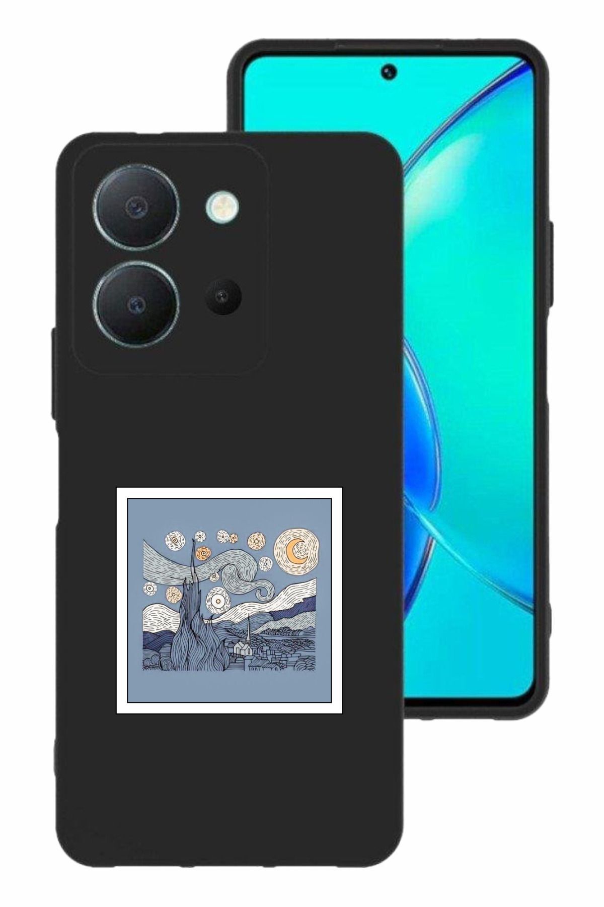 vivo Y36 Kamera Korumalı ve Tasarımlı Siyah Renk Silikon Kılıf