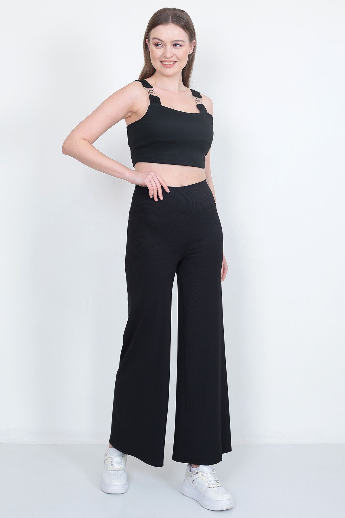 WAYS-Pantaloni de damă din velur negru Leggings - picior lat 5