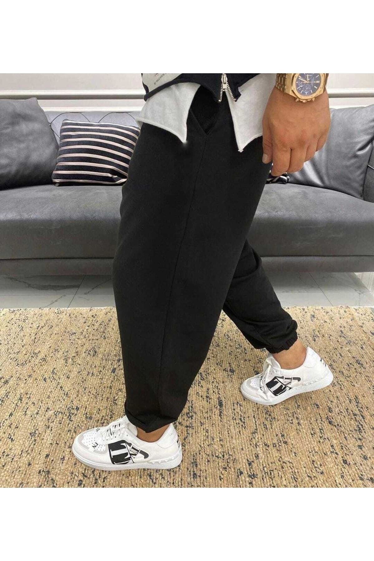 yg ydn giyim Siyah Büyük Beden Paçası Lastikli Oversize Bol Kalıp Eşofman Altı Rahat Unisex Eşofman Altı görsel 5