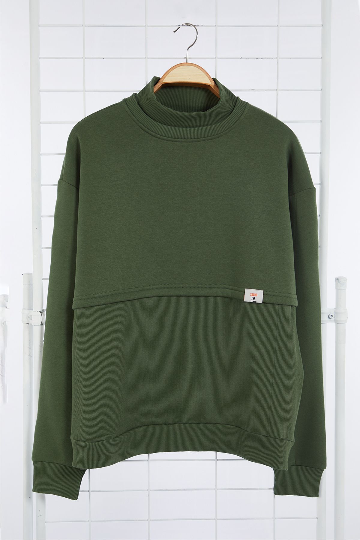 Trendyol Collection-Лимитирана серия суитшърт KHaki Fleece - Oversize кройка, с етикет TMNAW24sw00228 5