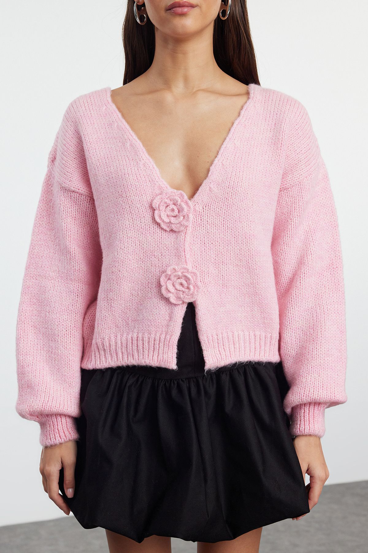 Trendyol Collection Knitwear Cardigan Powder Rose Detail TWOAW25HI00242 Trendyol