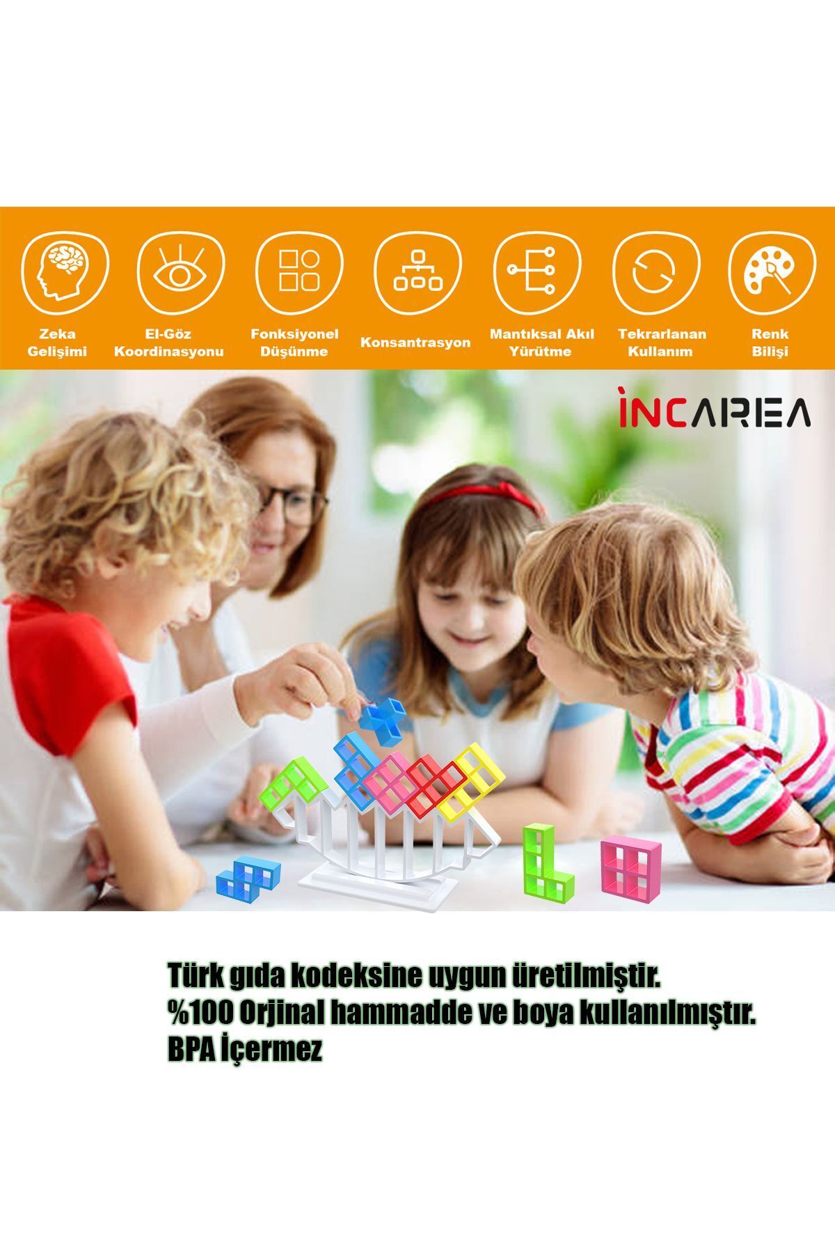 İNCAREA Tetra Balance / Tetra Kule Denge Oyuncağı Eğitici Kutu Oyuncak Tetris Kule Tetra Tower fotoğrafı 4 (önizleme)