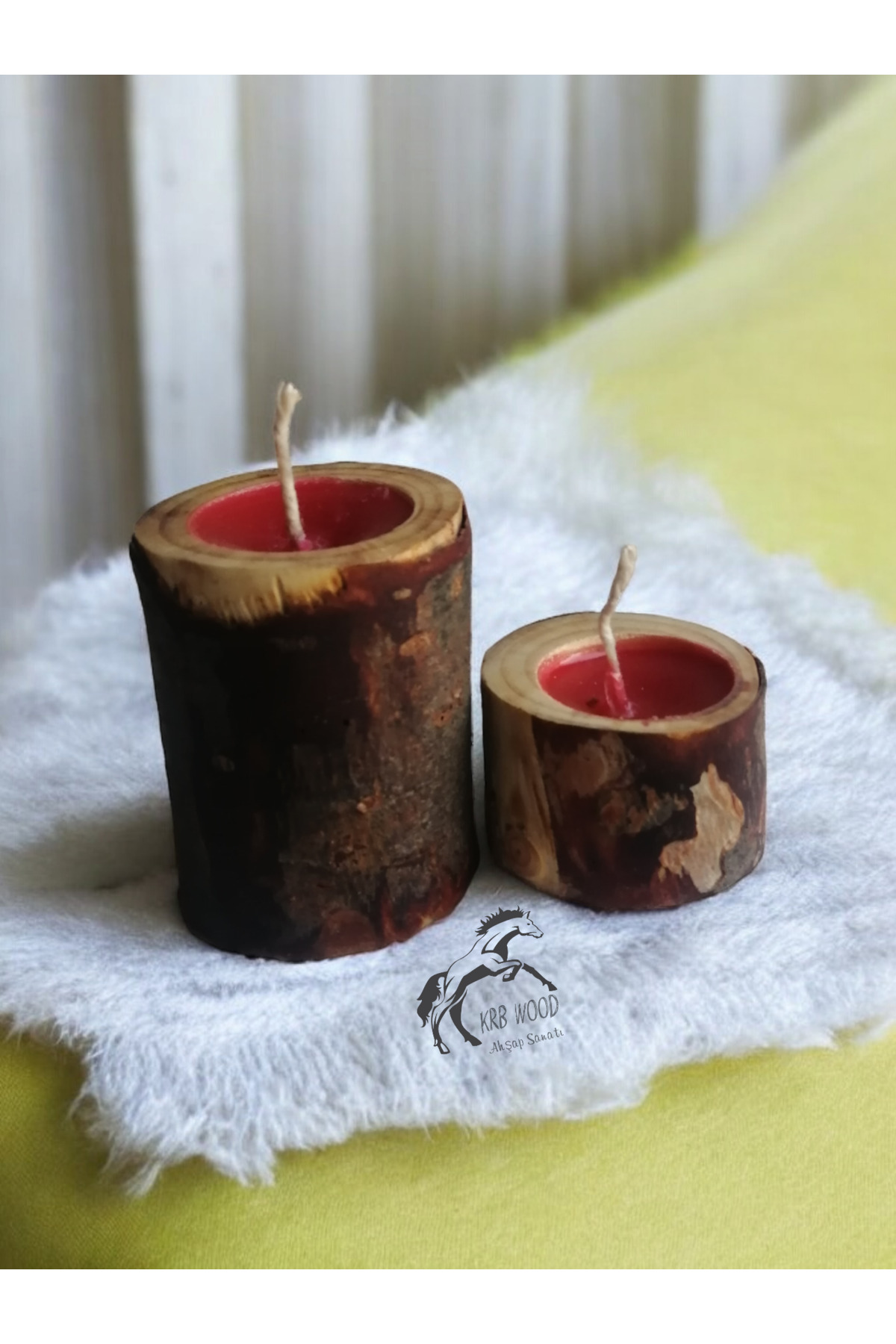 Scented Candle, Wooden Candle Holder, Decorative Scented Candle, Colored Candle, Lavender