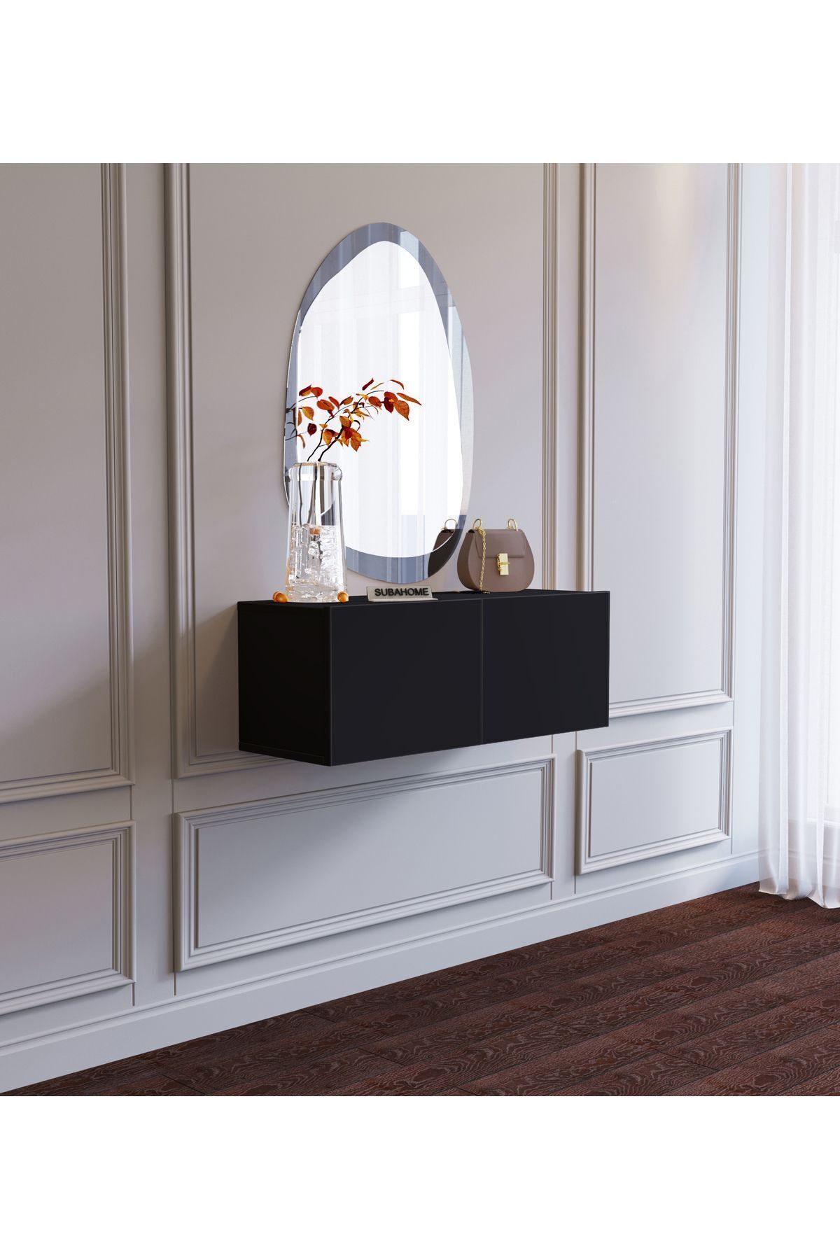 Wall Mounted Black Mdf Functional Modern Minimalist 2 Covers Dresser - 80 X 30 X 30