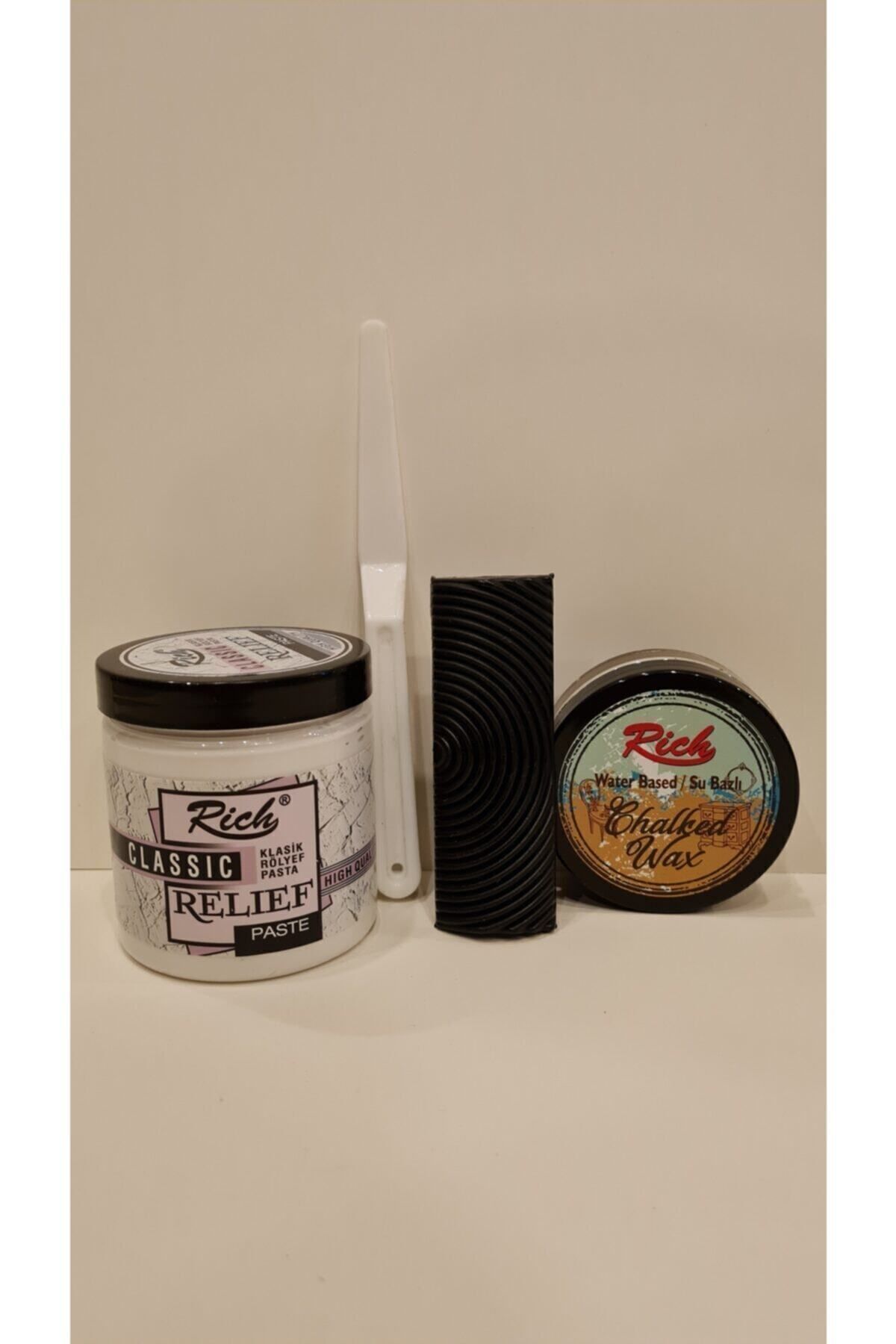 Rich Budak Yapma Seti ( Ahşap Doku Tarağı Rölyef Pasta Eskitme Wax) - ( Espresso )