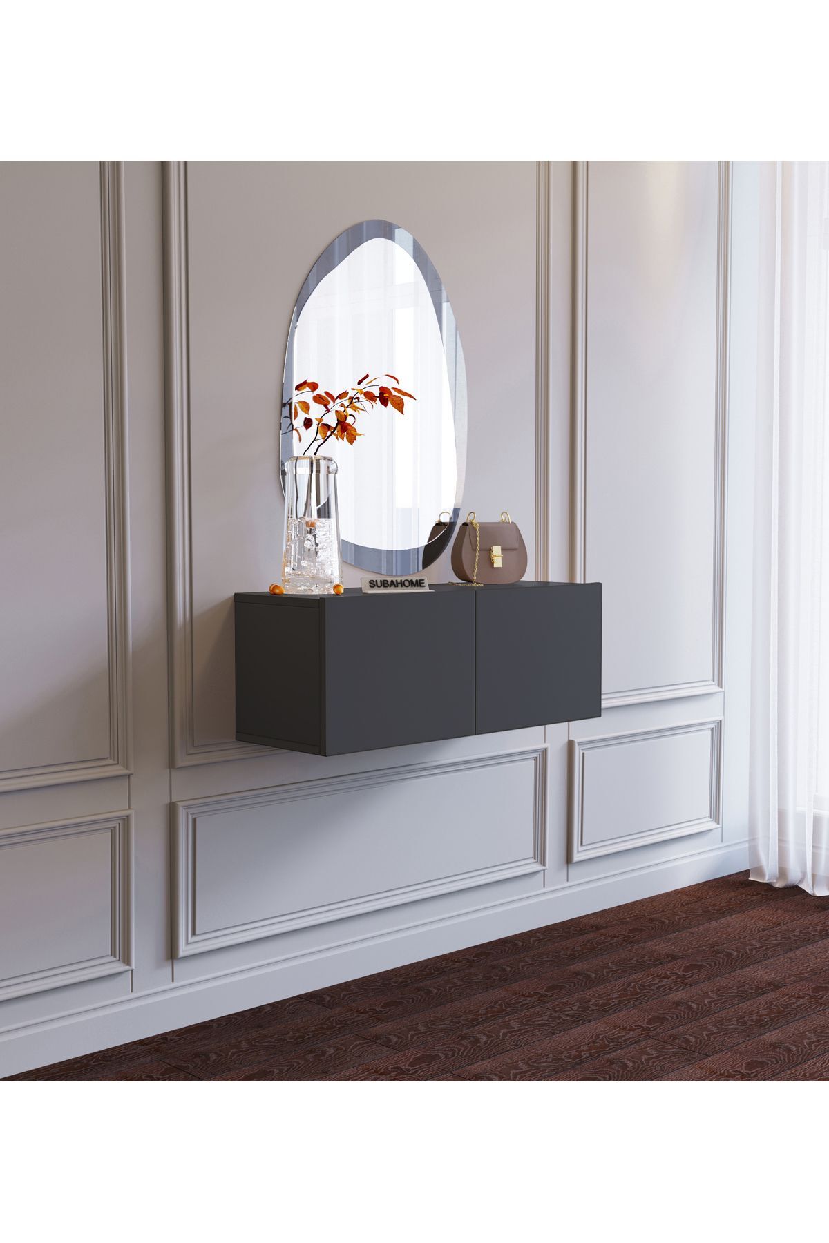 Wall Mounted Anthracite Mdf Functional Modern Minimalist 2 Caps Dresser - 80 X 30 X 30