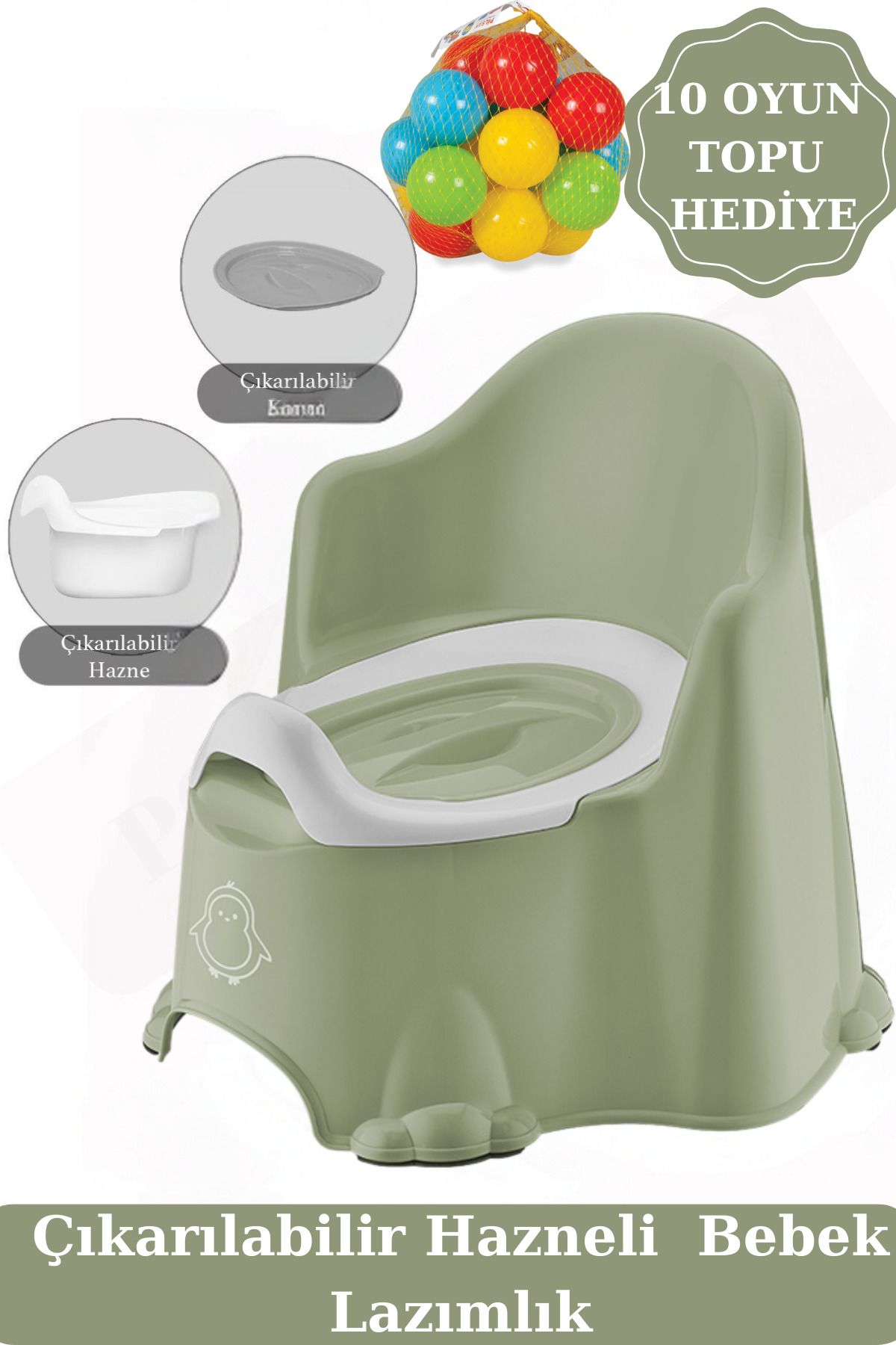 Zuu Baby Comfort Taşınabilir Lazımlık – Çocuk Tuvalet Eğitimi Alıştırma Lazımlığı Yeşil 10 Top