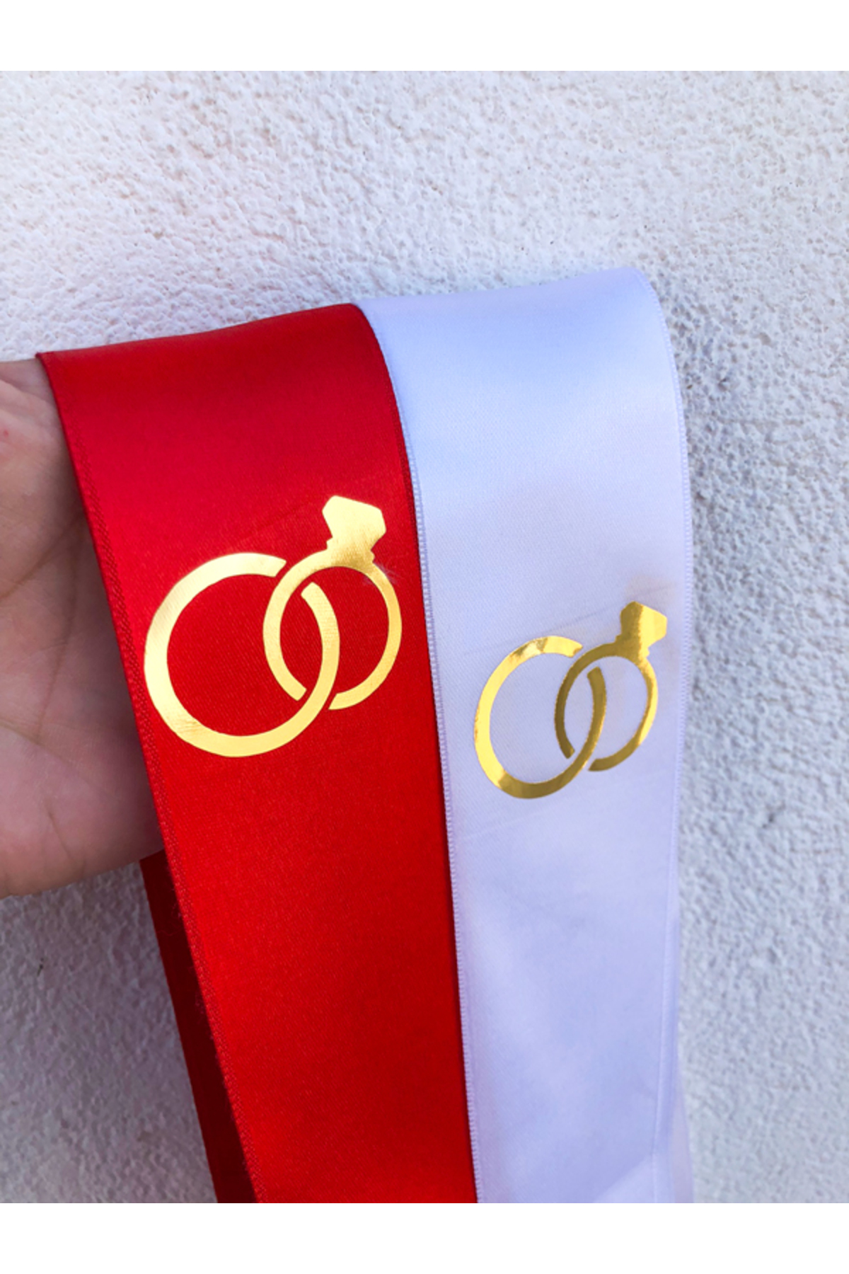 Gold Color Ring Symbol Printed Jewelry Ribbon Set (untitled FOR BRIDE AND GROOM)