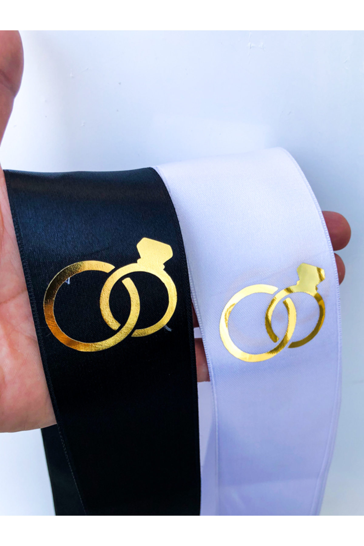 Gold Color Ring Symbol Printed Jewelry Ribbon Set (untitled FOR BRIDE AND GROOM)
