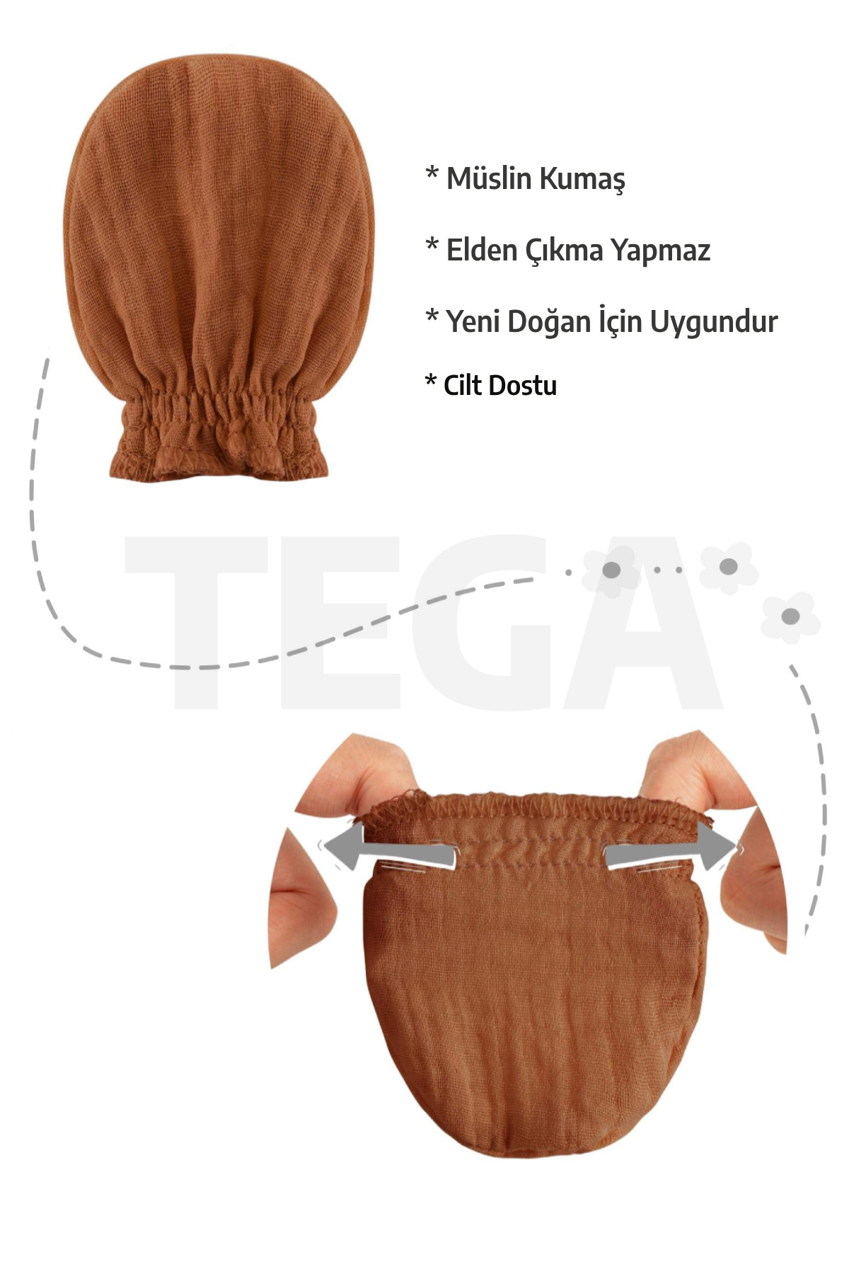 TEGA Yenidoğan Unisex %100 Pamuk Müslin 6'lı Eldiven & Kız Erkek Bebek Eldiven fotoğrafı 3 (önizleme)