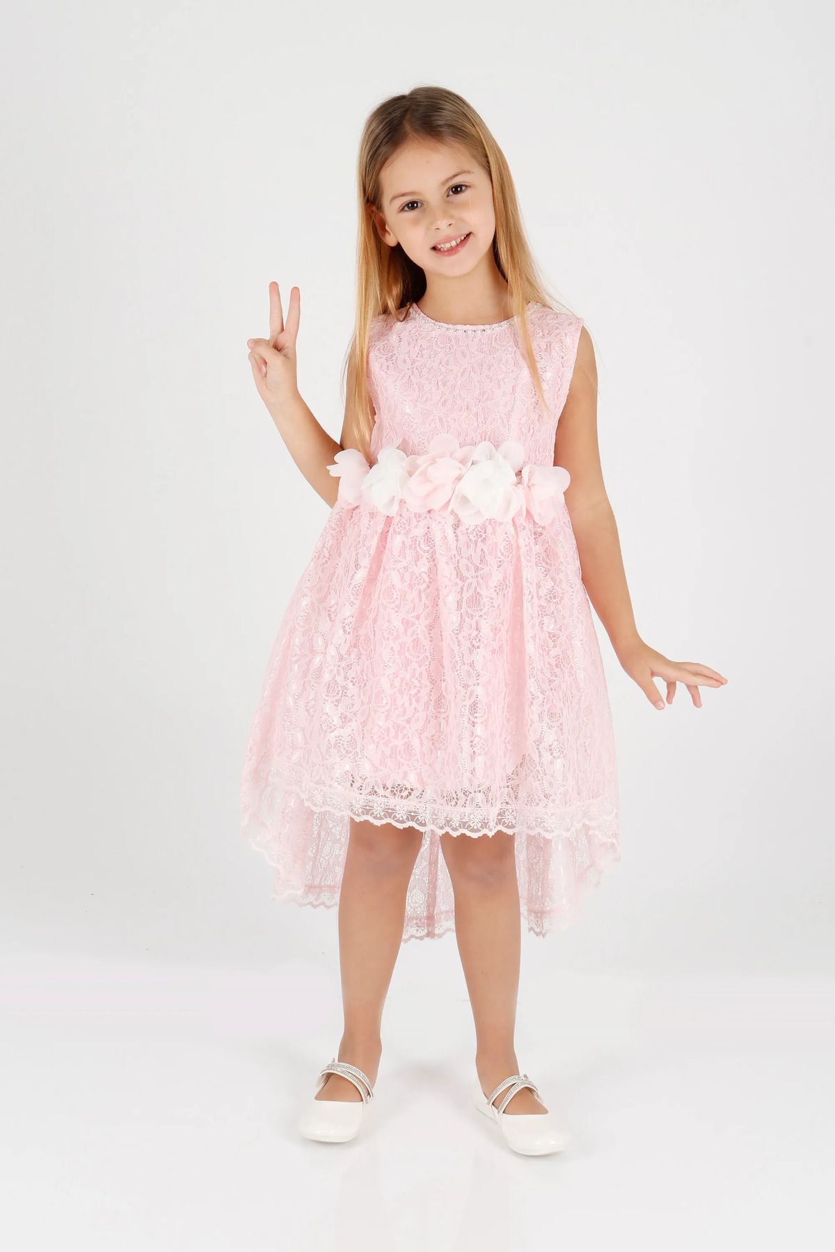 AHENGİM-Rochie de seara cu trena din dantela pentru fete - Ak2208 4
