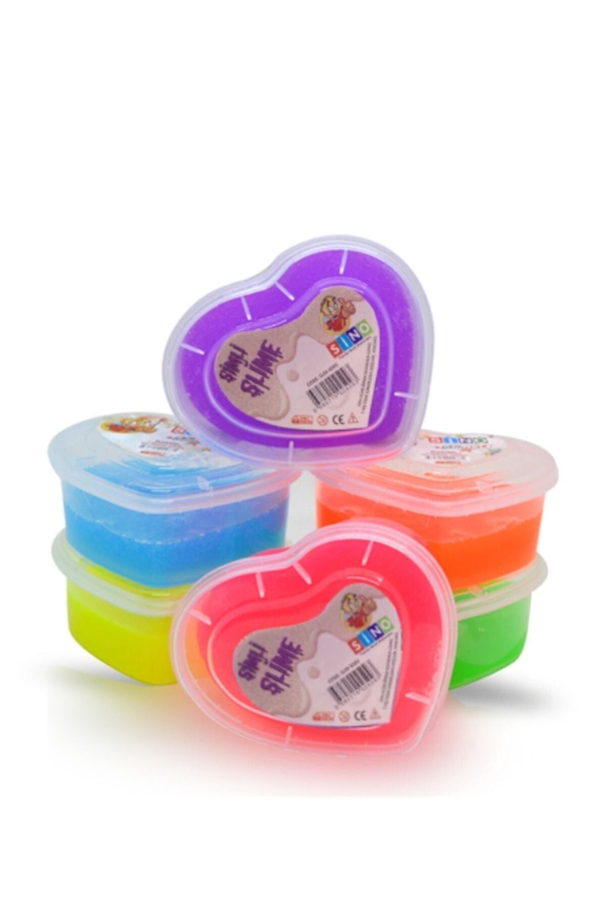 Fetih Kitabevi Özel Formüllü Sino Simli Kalpli 6 Renk 160x6 Hazır Slaym - Slime Sino 6 Renk Kalpli Hazır Slime