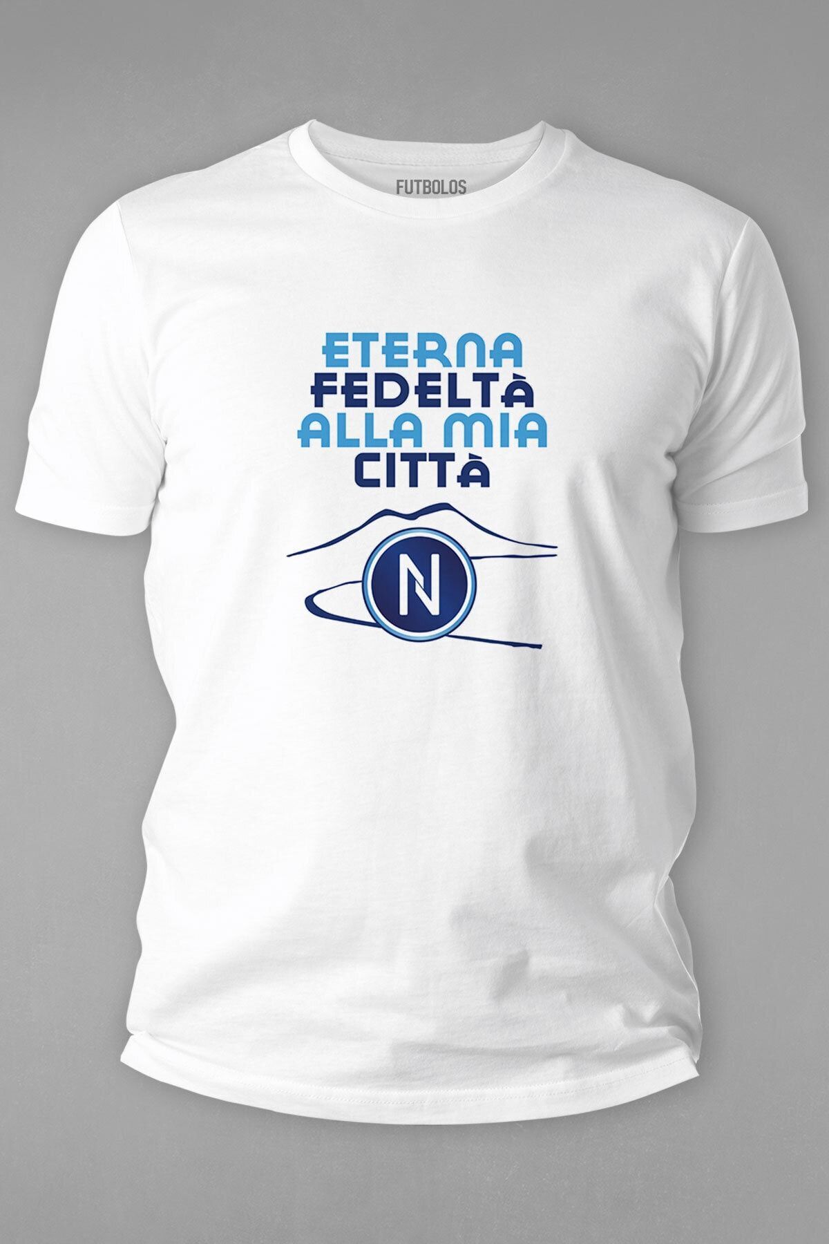 Futbolos-Tricou alb de fotbal pentru bărbați - imprimat Napoli, decolteu 1