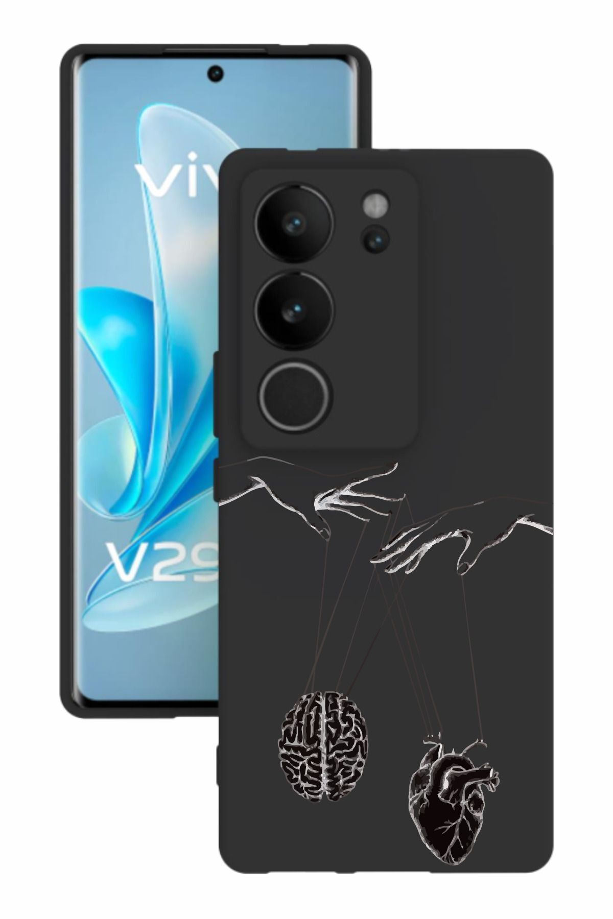 vivo V29 Uyumlu Baskılı Ve Kamera Korumalı Siyah Renk Silikon Kılıf