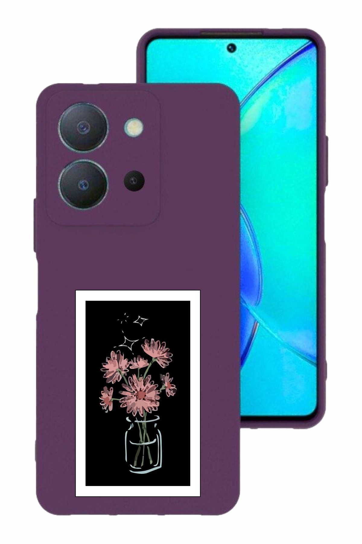 vivo Y36 Kamera Korumalı ve Tasarımlı Mor Renk Silikon Kılıf