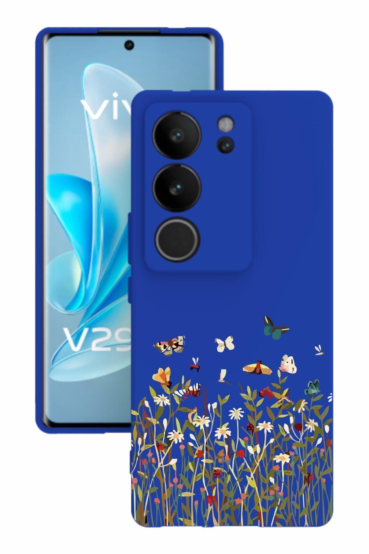 vivo V29 Uyumlu Baskılı Ve Kamera Korumalı Mavi Renk Silikon Kılıf
