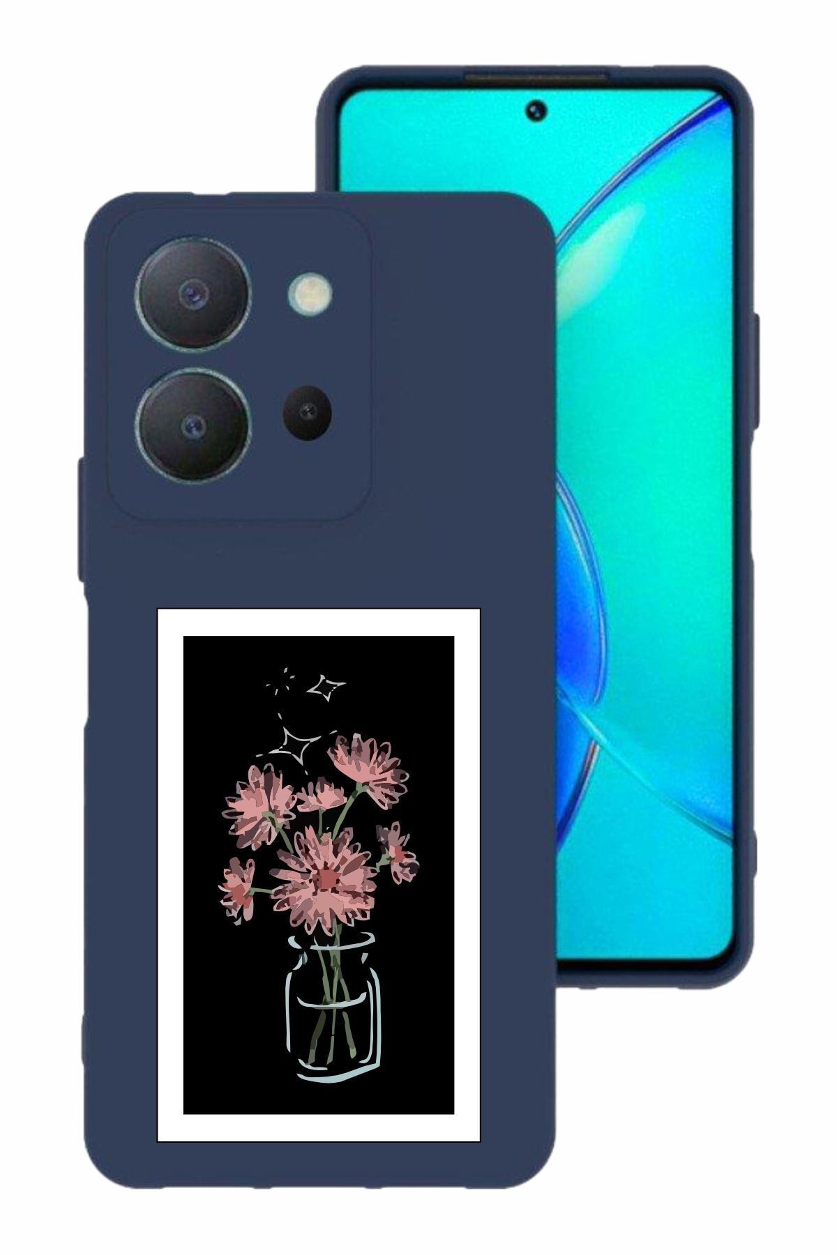 vivo Y36 Kamera Korumalı ve Tasarımlı Lacivert Renk Silikon Kılıf