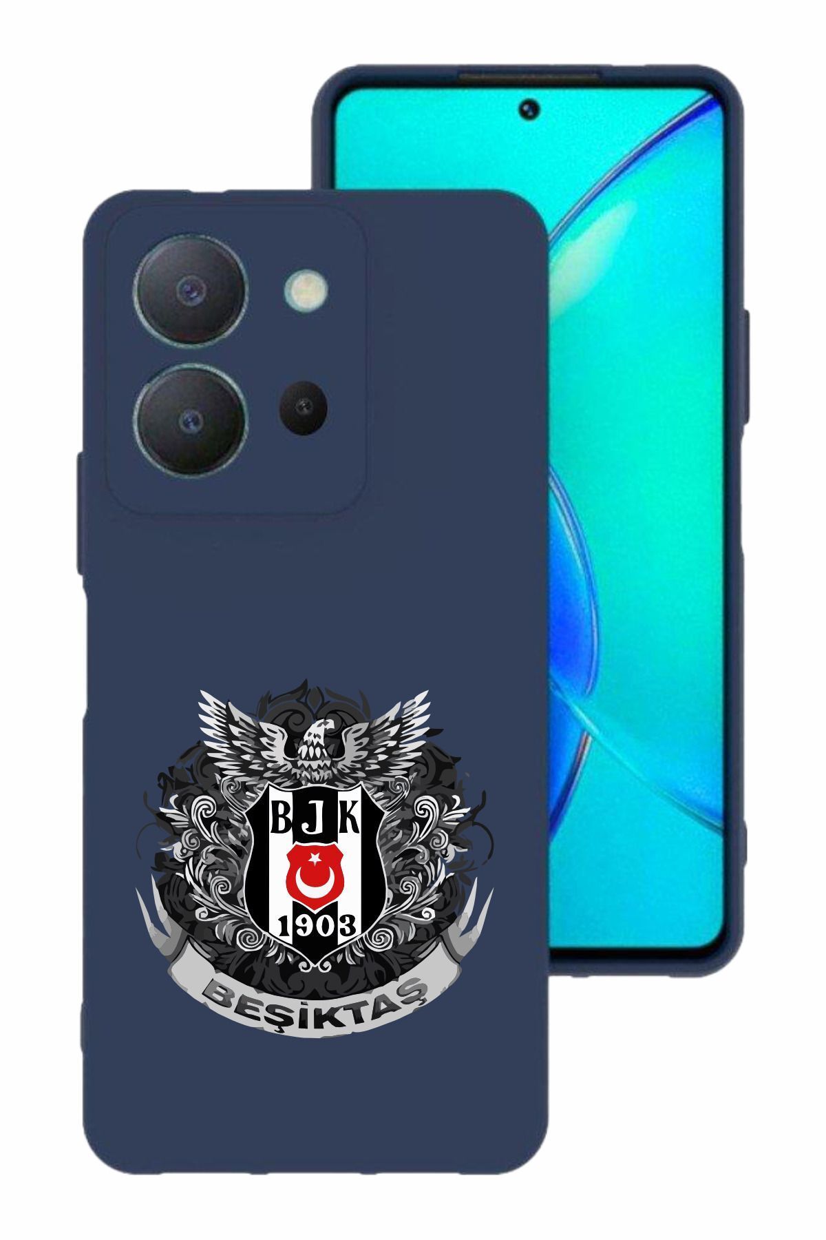 vivo Y36 Kamera Korumalı ve Tasarımlı Lacivert Renk Silikon Kılıf