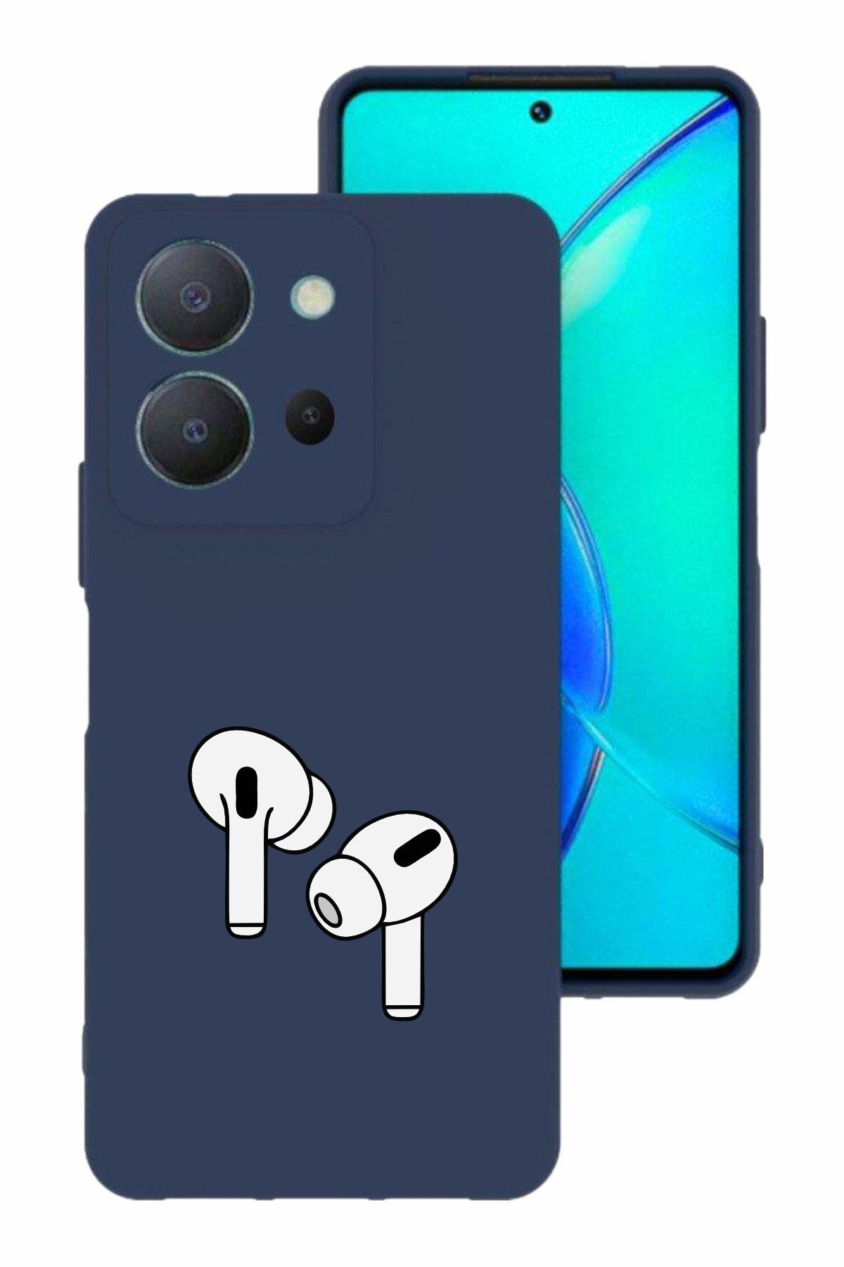 vivo Y36 Kamera Korumalı ve Tasarımlı Lacivert Renk Silikon Kılıf