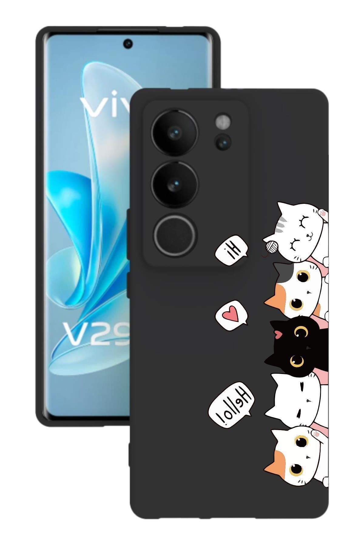 vivo V29 Baskılı Ve Kamera Korumalı Siyah Renk Silikon Kılıf