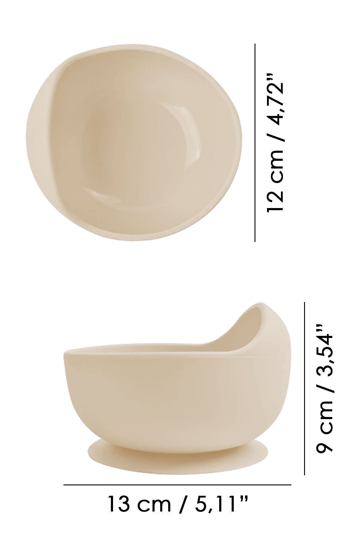 Meleni Baby Vakum Tabanlı Bebek Mama Kasesi - Vakumlu Oval Silikon Kase - Bej fotoğrafı 5 (önizleme)