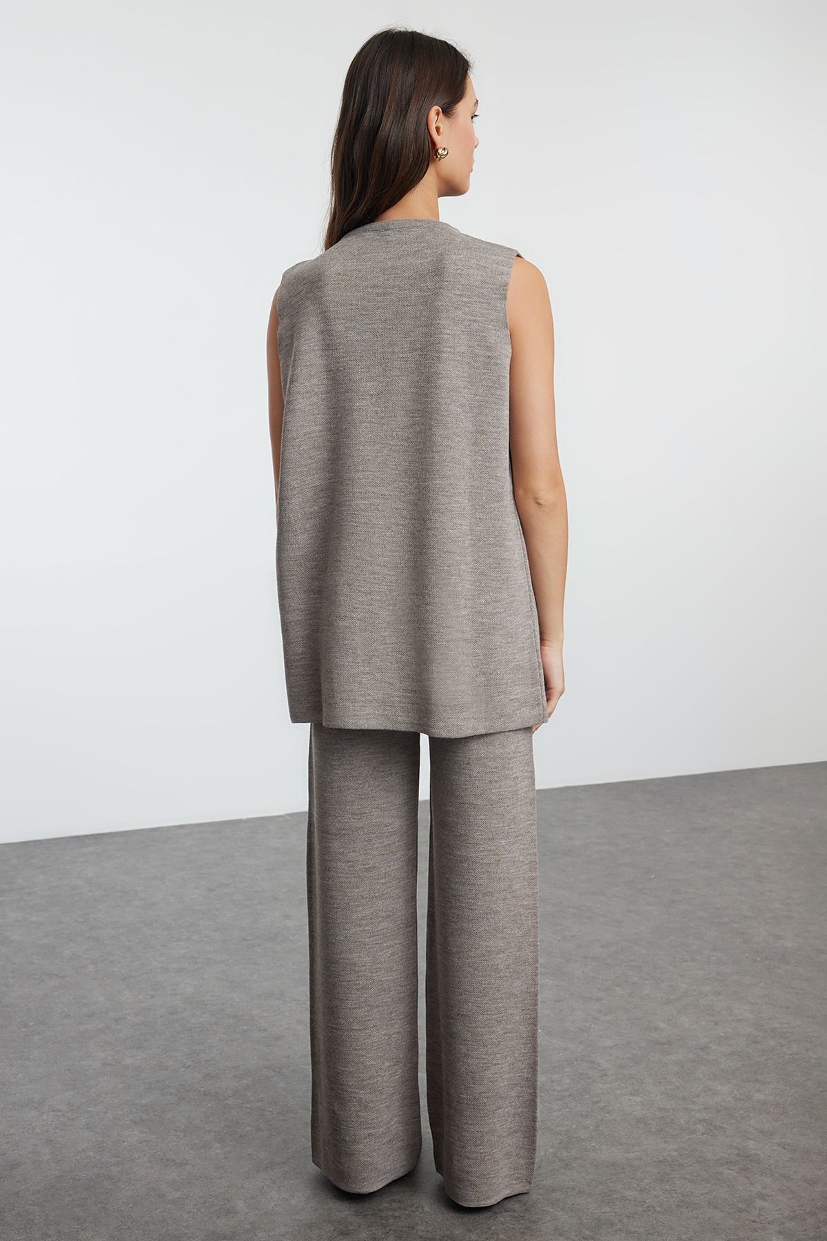 Trendyol Collection-Mink Wide Fit Button Detailed Knitwear Bottom-Top Suit Twoaw25Au00084 15