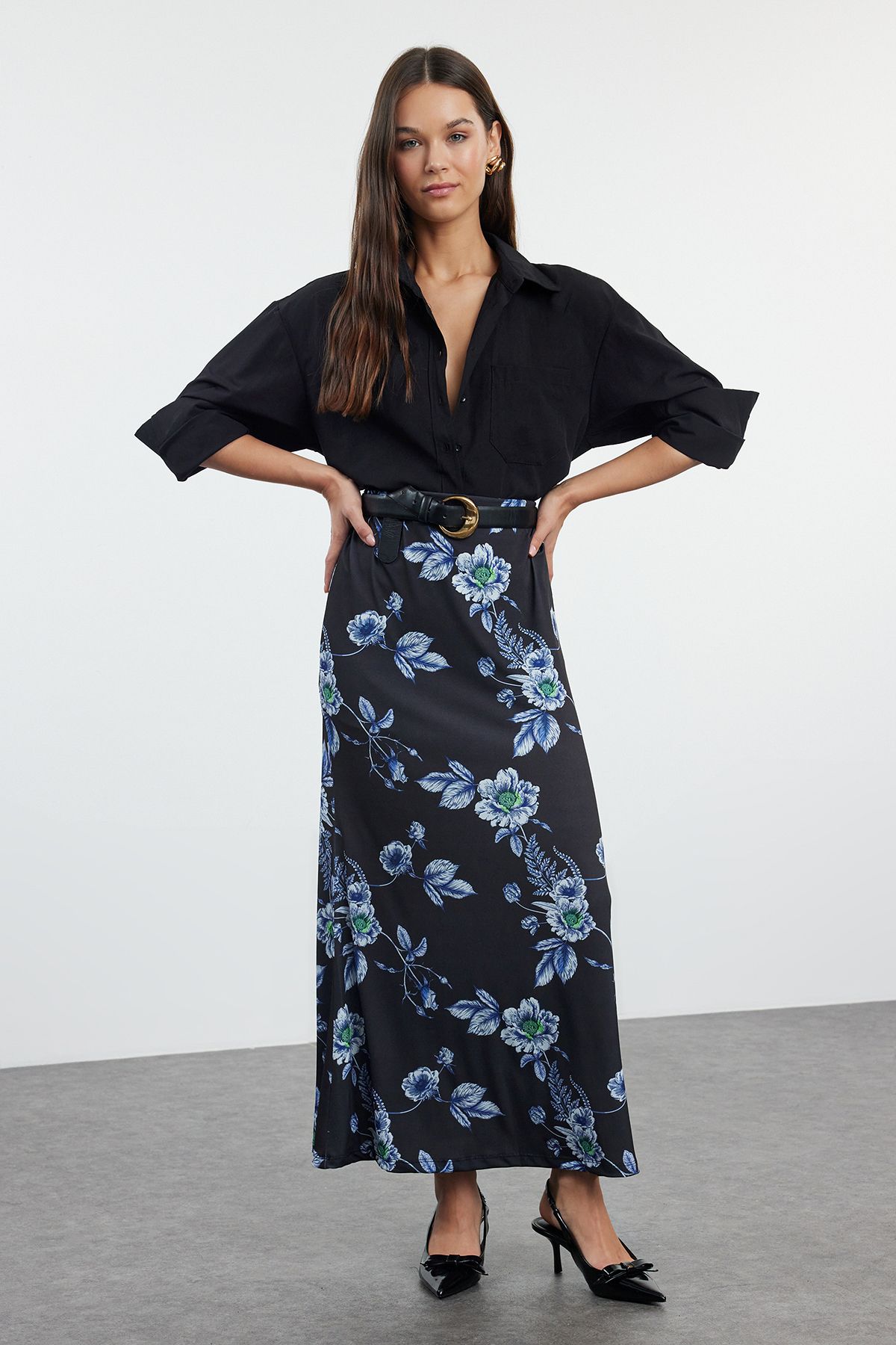 Trendyol Collection-Flexibler Maxirock in A-Linie mit Blumenmuster in Schwarz - TWOAW25ET00017 6