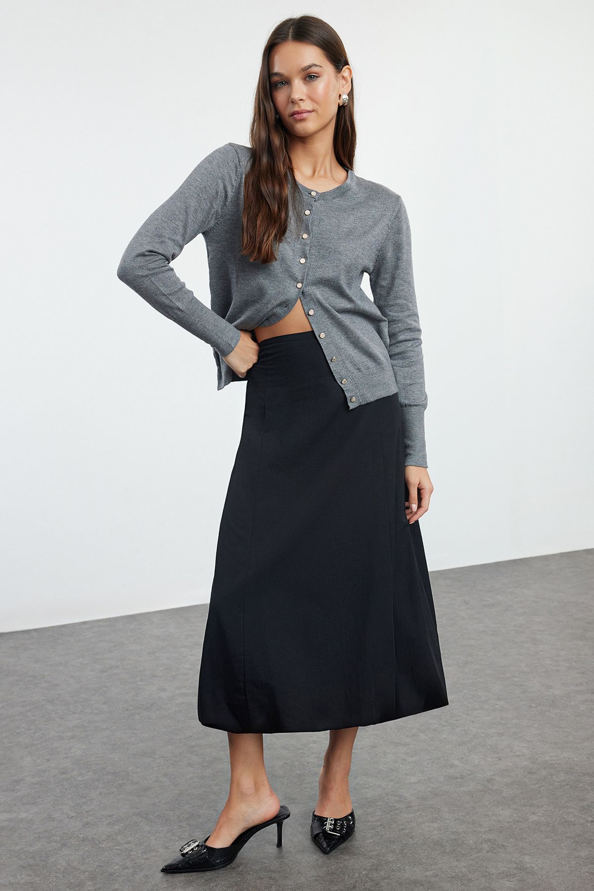 Trendyol Collection Czarna Spódnica Maxi W Kształcie Balonu - Tkana, Kobieta - 36