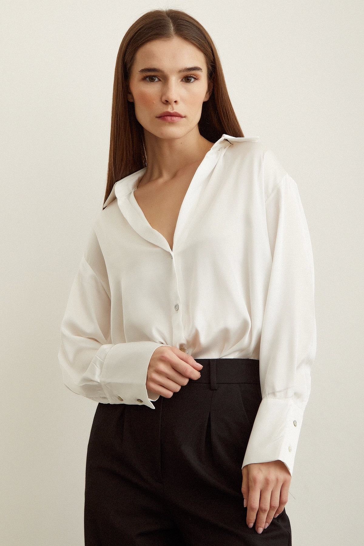 Never more  Basic Saten Gömlek - Görsel 6