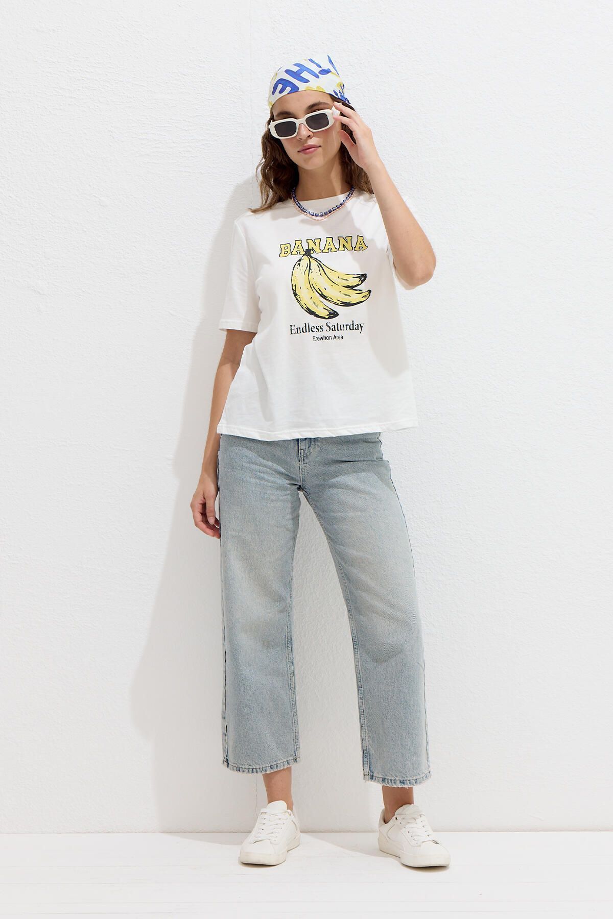 Manuka-Koszulka z nadrukiem banana i przeszyciami 4